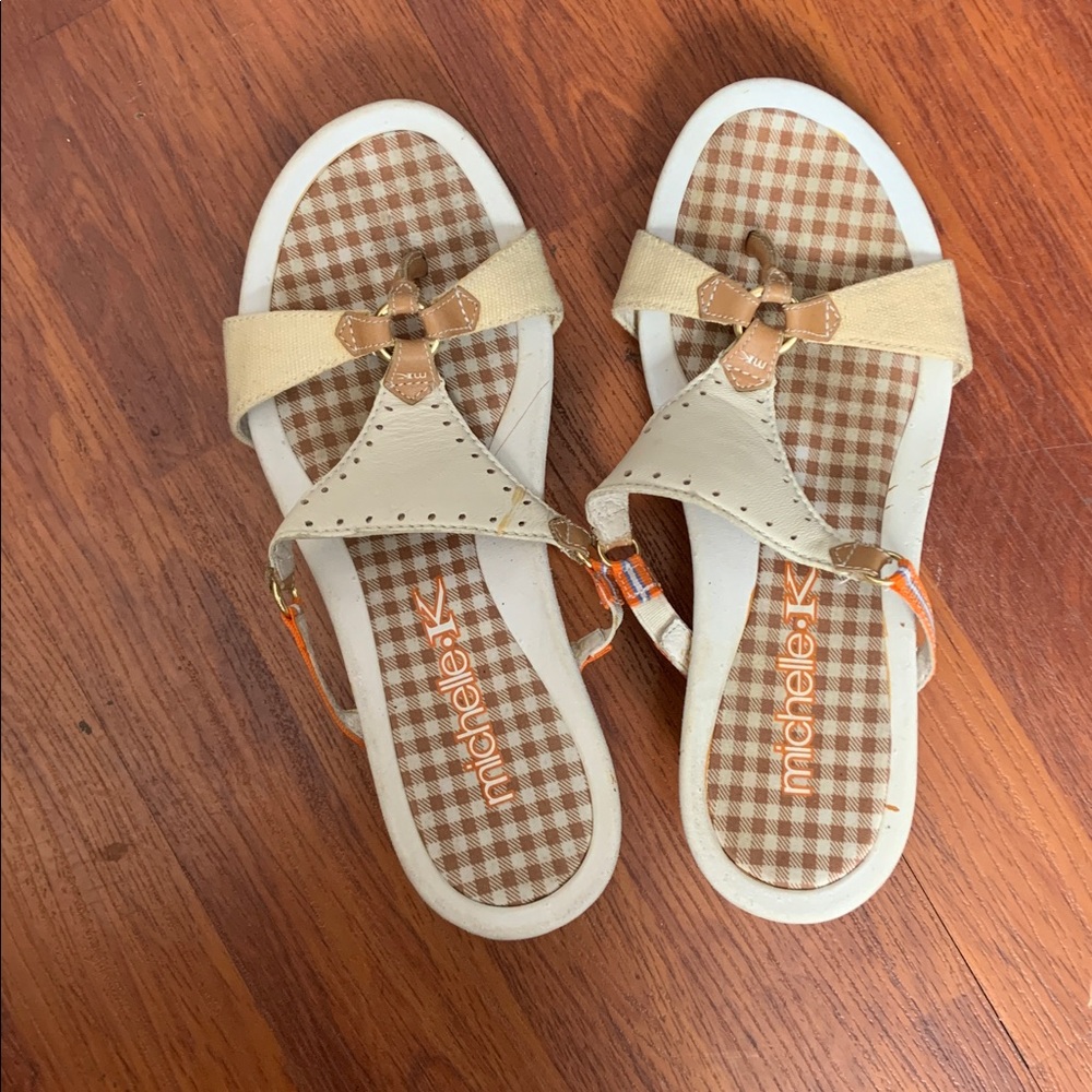 Michelle K Thong Flip Flop Wedge Sandals Shoes